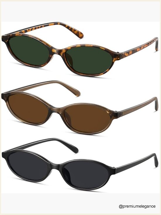 Retro Oval Cat Eye Sunglasses Women Y2K Small Narrow Shades UV400 main image 4